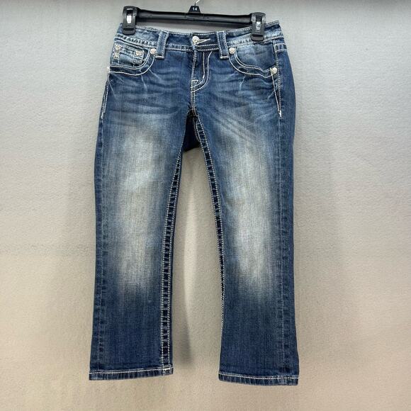 Miss Me Jeans Women's 25 (0) Dark Blue Signature Cuffed Capri Zipper Moto - Picture 3 of 14